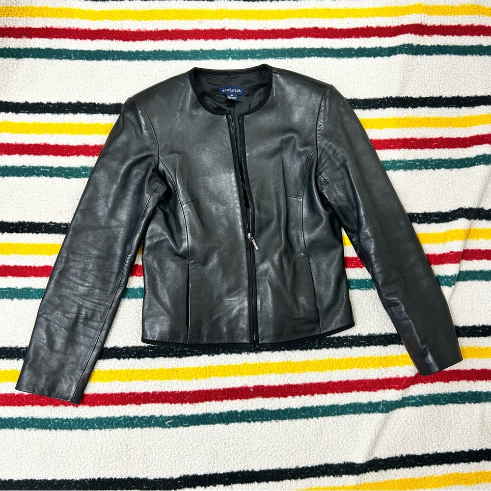 Ann Taylor black Leather zip front Jacket size XS
